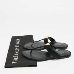 مملوكة مسبقًا Louis Vuitton Size 38 Black Suede Thong Flat Sandals