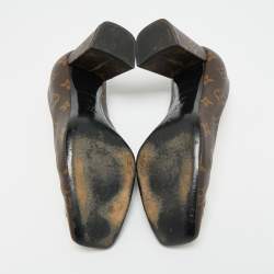 Pre Owned Louis Vuitton Madeleine Size 39 Brown Coated Canvas Block Heel Pumps