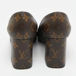 Pre Owned Louis Vuitton Madeleine Size 39 Brown Coated Canvas Block Heel Pumps