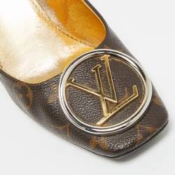 Pre Owned Louis Vuitton Madeleine Size 39 Brown Coated Canvas Block Heel Pumps