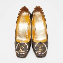Pre Owned Louis Vuitton Madeleine Size 39 Brown Coated Canvas Block Heel Pumps