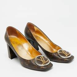 Pre Owned Louis Vuitton Madeleine Size 39 Brown Coated Canvas Block Heel Pumps