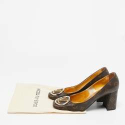 Pre Owned Louis Vuitton Madeleine Size 39 Brown Coated Canvas Block Heel Pumps