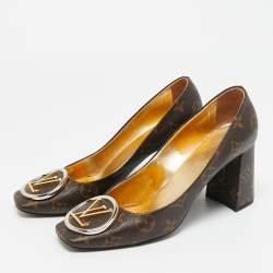 Pre Owned Louis Vuitton Madeleine Size 39 Brown Coated Canvas Block Heel Pumps