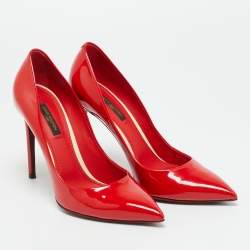 Pre Owned Louis Vuitton Eyeline Size 37.5 Red Patent Leather Pumps