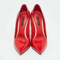 Pre Owned Louis Vuitton Eyeline Size 37.5 Red Patent Leather Pumps