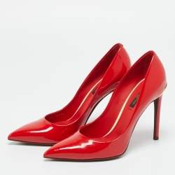 Pre Owned Louis Vuitton Eyeline Size 37.5 Red Patent Leather Pumps