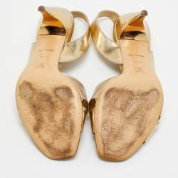 مملوكة مسبقًا صندل لوي فيتون باربارا سيور متعاكسة فتحة كعب جلد لامع ذهبي مقاس 37.5