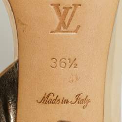 مملوكة مسبقًا صندل لوي فيتون باربارا سيور متعاكسة فتحة كعب جلد لامع ذهبي مقاس 37.5