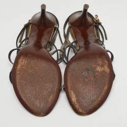 مملوكة مسبقًا صندل لويس فويتون معدني جلد مقاس 37.5 بحزام خلفي