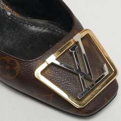 مملوكة مسبقًا حذاء كعب عالي لوي فيتون ماديلين بني كنفاس دامييه حزام خلفي مقاس 36