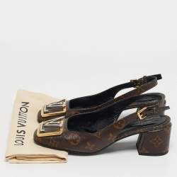 مملوكة مسبقًا حذاء كعب عالي لوي فيتون ماديلين بني كنفاس دامييه حزام خلفي مقاس 36