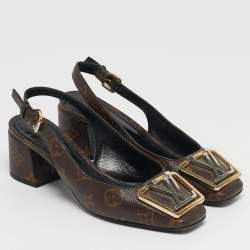 مملوكة مسبقًا حذاء كعب عالي لوي فيتون ماديلين بني كنفاس دامييه حزام خلفي مقاس 36