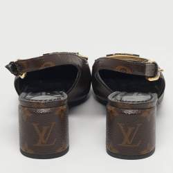 مملوكة مسبقًا حذاء كعب عالي لوي فيتون ماديلين بني كنفاس دامييه حزام خلفي مقاس 36