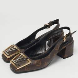 مملوكة مسبقًا حذاء كعب عالي لوي فيتون ماديلين بني كنفاس دامييه حزام خلفي مقاس 36