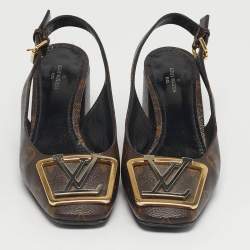 مملوكة مسبقًا حذاء كعب عالي لوي فيتون ماديلين بني كنفاس دامييه حزام خلفي مقاس 36