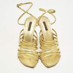 Pre Owned صندل لويس فيتون كعب روكي جلد ذهبي مقاس 40