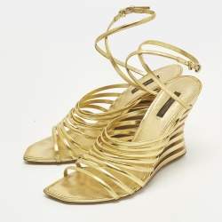 Pre Owned صندل لويس فيتون كعب روكي جلد ذهبي مقاس 40