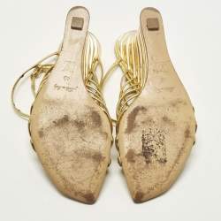 Pre Owned صندل لويس فيتون كعب روكي جلد ذهبي مقاس 40