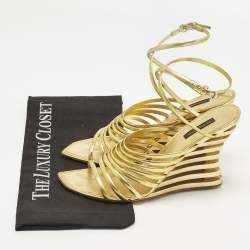 Pre Owned صندل لويس فيتون كعب روكي جلد ذهبي مقاس 40