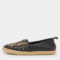 مملوكة مسبقًا Louis Vuitton Tropical Bloom Size 37 Black Leather Espadrille Flats
