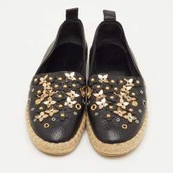 مملوكة مسبقًا Louis Vuitton Tropical Bloom Size 37 Black Leather Espadrille Flats