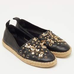 مملوكة مسبقًا Louis Vuitton Tropical Bloom Size 37 Black Leather Espadrille Flats