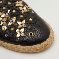 مملوكة مسبقًا Louis Vuitton Tropical Bloom Size 37 Black Leather Espadrille Flats