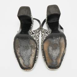 مملوكة مسبقًا Louis Vuitton Madeleine Size 36.5 White/Black Canvas Slingback Pumps