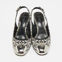 مملوكة مسبقًا Louis Vuitton Madeleine Size 36.5 White/Black Canvas Slingback Pumps