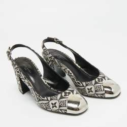 مملوكة مسبقًا Louis Vuitton Madeleine Size 36.5 White/Black Canvas Slingback Pumps