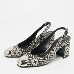 مملوكة مسبقًا Louis Vuitton Madeleine Size 36.5 White/Black Canvas Slingback Pumps