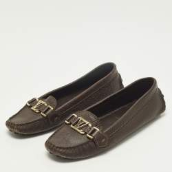 مملوكة مسبقًا حذاء لوفرز أوكسفورد لوي فيتون جلد بني داكن مقاس 37.5