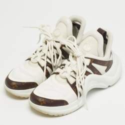 Pre Owned Louis Vuitton Archlight Size 40 White/Brown Leather and Mesh Low Top Sneakers