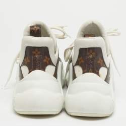 Pre Owned Louis Vuitton Archlight Size 40 White/Brown Leather and Mesh Low Top Sneakers