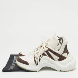 Pre Owned Louis Vuitton Archlight Size 40 White/Brown Leather and Mesh Low Top Sneakers