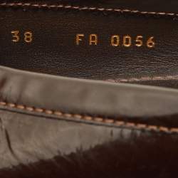 Pre Owned Louis Vuitton Size 38 Brown Patent Leather and Mini Lin Monogram Canvas Slip On Loafers