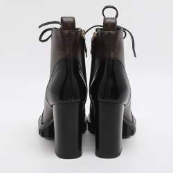 مملوكة مسبقًا حذاء بوت لويس فيتون طول الكاحل قماش مونوغرامي وأسود/بني جلد مقاس 36