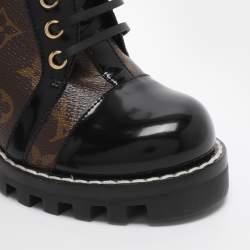 مملوكة مسبقًا حذاء بوت لويس فيتون طول الكاحل قماش مونوغرامي وأسود/بني جلد مقاس 36