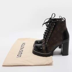مملوكة مسبقًا حذاء بوت لويس فيتون طول الكاحل قماش مونوغرامي وأسود/بني جلد مقاس 36