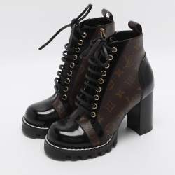 مملوكة مسبقًا حذاء بوت لويس فيتون طول الكاحل قماش مونوغرامي وأسود/بني جلد مقاس 36