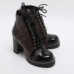 مملوكة مسبقًا حذاء بوت لويس فيتون طول الكاحل قماش مونوغرامي وأسود/بني جلد مقاس 36