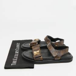 Pre Owned صندل سلايد لوي فيتون قماش مغطى بنقشة صورة ظلية بنية مقاس 36