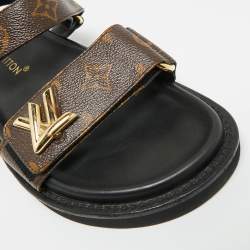 Pre Owned صندل سلايد لوي فيتون قماش مغطى بنقشة صورة ظلية بنية مقاس 36