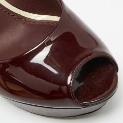 Pre Owned Louis Vuitton Oh Really! Size 37.5 Burgundy Patent Leather Platform Pumps