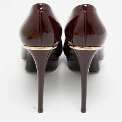 Pre Owned Louis Vuitton Oh Really! Size 37.5 Burgundy Patent Leather Platform Pumps