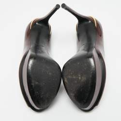 Pre Owned Louis Vuitton Oh Really! Size 37.5 Burgundy Patent Leather Platform Pumps