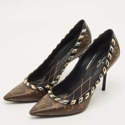 Pre Owned Louis Vuitton Size 39 Brown/Black Monogram Canvas and Leather Eldorado Pumps
