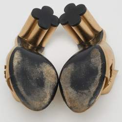 Pre Owned Louis Vuitton Size 37.5 Gold Leather Fringes Slide Sandals