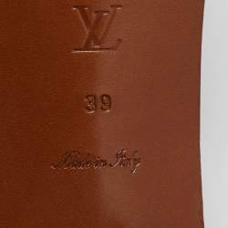 مملوكة مسبقًا صندل لوي فيتون بمشبك بني جلد بكعب عريض مقاس 39